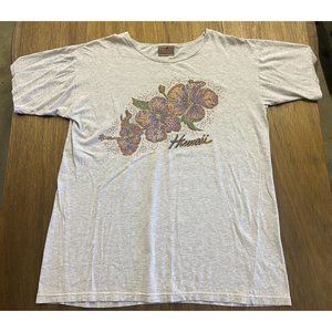 Hawaii Grey Floral Graphic Tee Happy Shirts One Size Fits Most